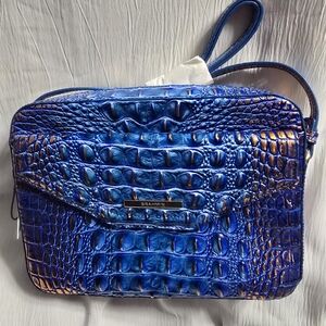 Brahmin Blue Azzure Shea Croc Embossed Handbag Crossbody